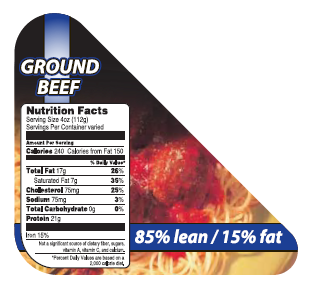 85% Lean / 15% Fat Nutritional Merchandising Label